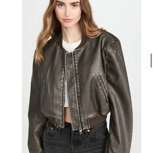 Women’s Cropped Bomber Jacket in Washed Black/Grey